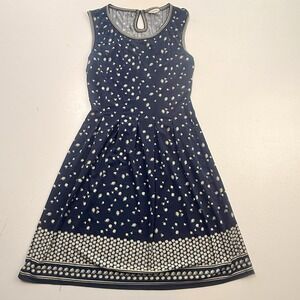 Max Studio Dress Small Sleeveless Flowers Daisy Navy Blue Below Knee Cottage